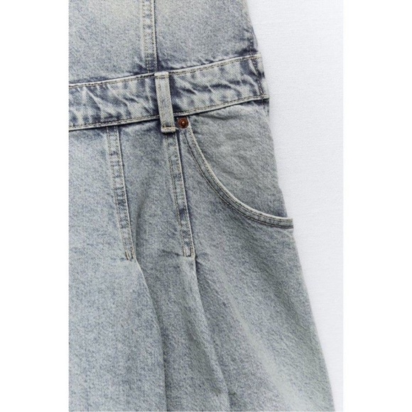 Zara PLEATED TRF STRAPLESS DENIM MINI DRESS Size Small NWT - Picture 8 of 11